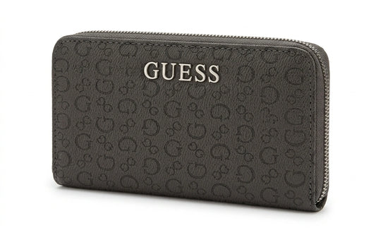 GUESS Monogram Zip-Around Wallet - Dark Grey