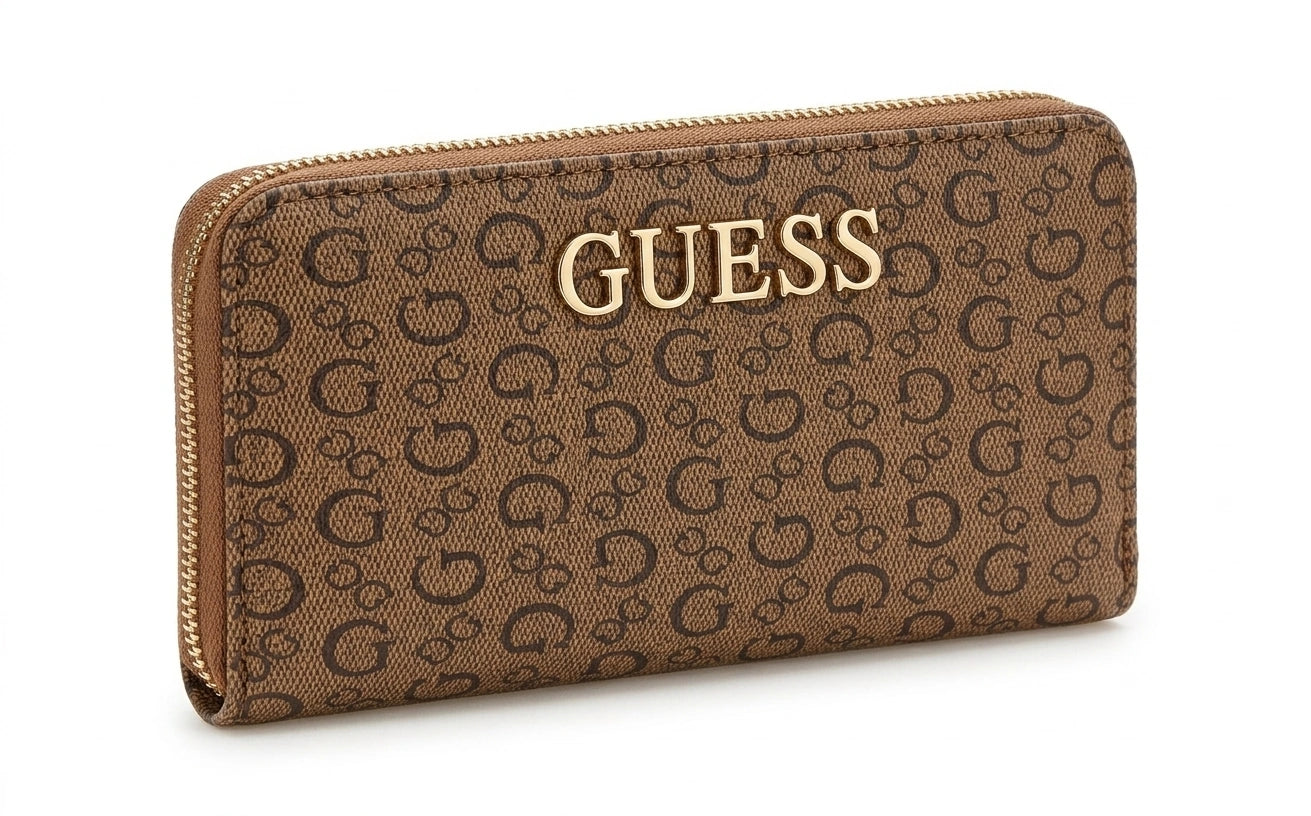GUESS Women's Signature Monogram Zip-Around Wallet - Brown