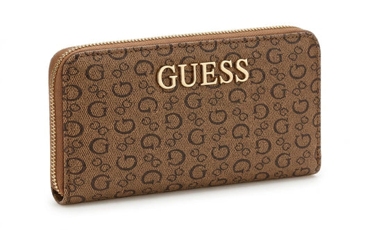 GUESS Women's Signature Monogram Zip-Around Wallet - Brown