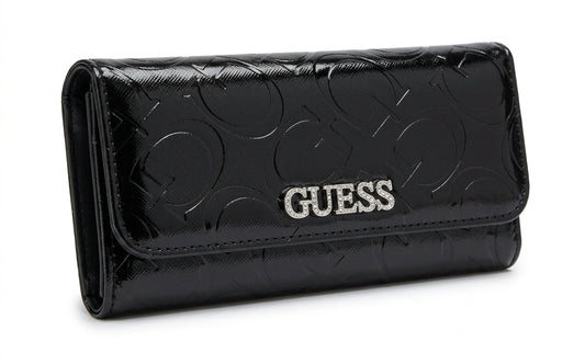 Guess Women Embossed Logo Patent Flap Wallet - Black