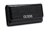 Guess Women Embossed Logo Patent Flap Wallet - Black