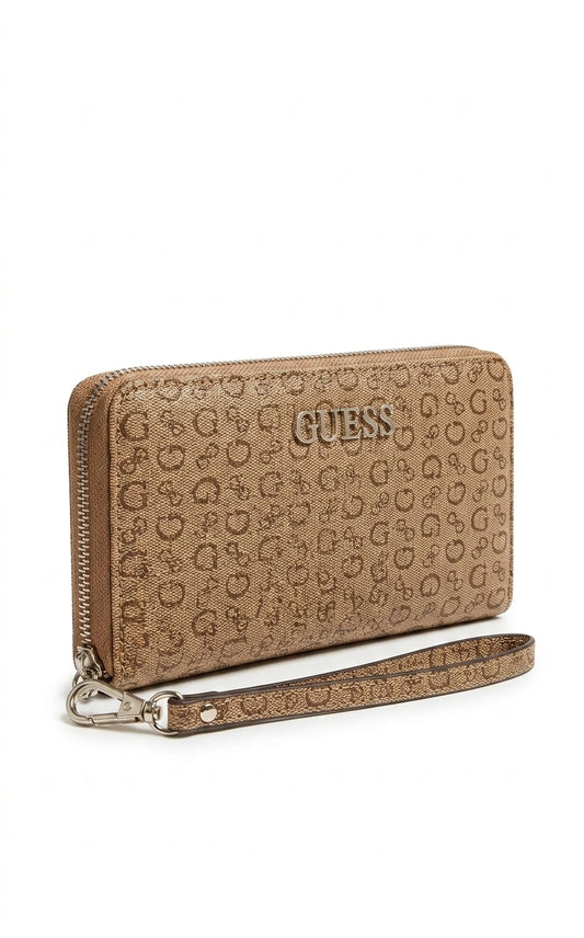 GUESS Women's Monogram Zip-Around Wristlet Wallet - Brown
