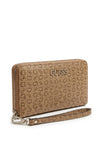 GUESS Women's Monogram Zip-Around Wristlet Wallet - Brown
