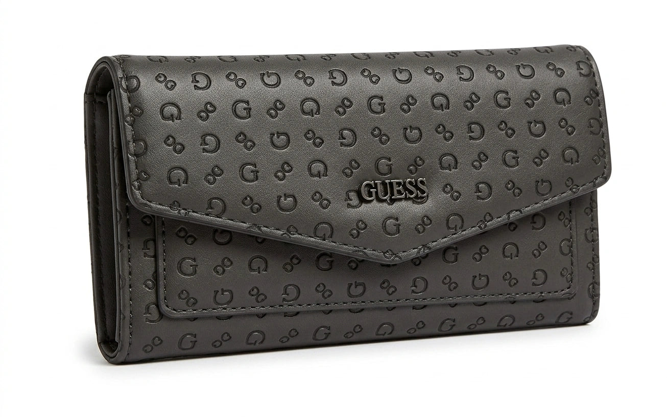 Guess Women's Monogram Embossed Flap Wallet - Dark Grey