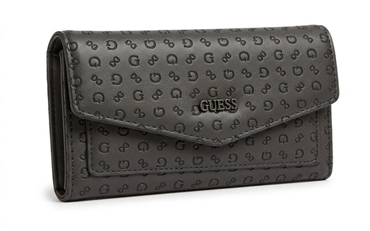 Guess Women's Monogram Embossed Flap Wallet - Dark Grey
