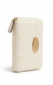 Guess G Logo Debossed Zip Around Wallet - Cream