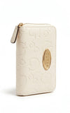 Guess G Logo Debossed Zip Around Wallet - Cream