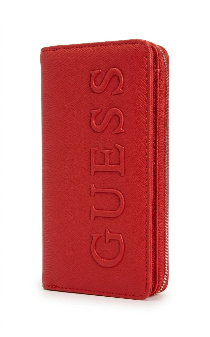 GUESS Embossed Logo Zip Wallet - Red