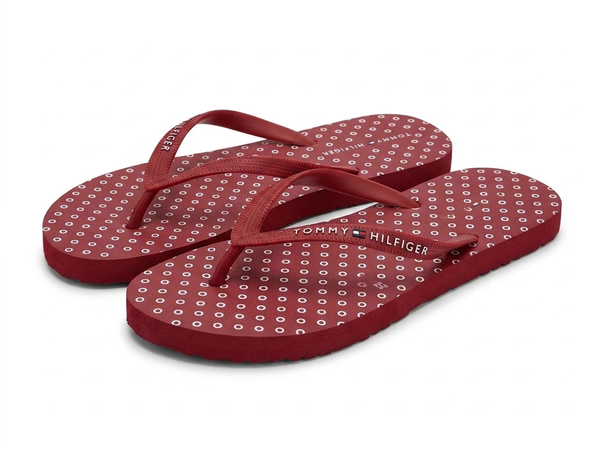 Tommy Hilfiger Women's Patterned Footbed Flip Flops - Red