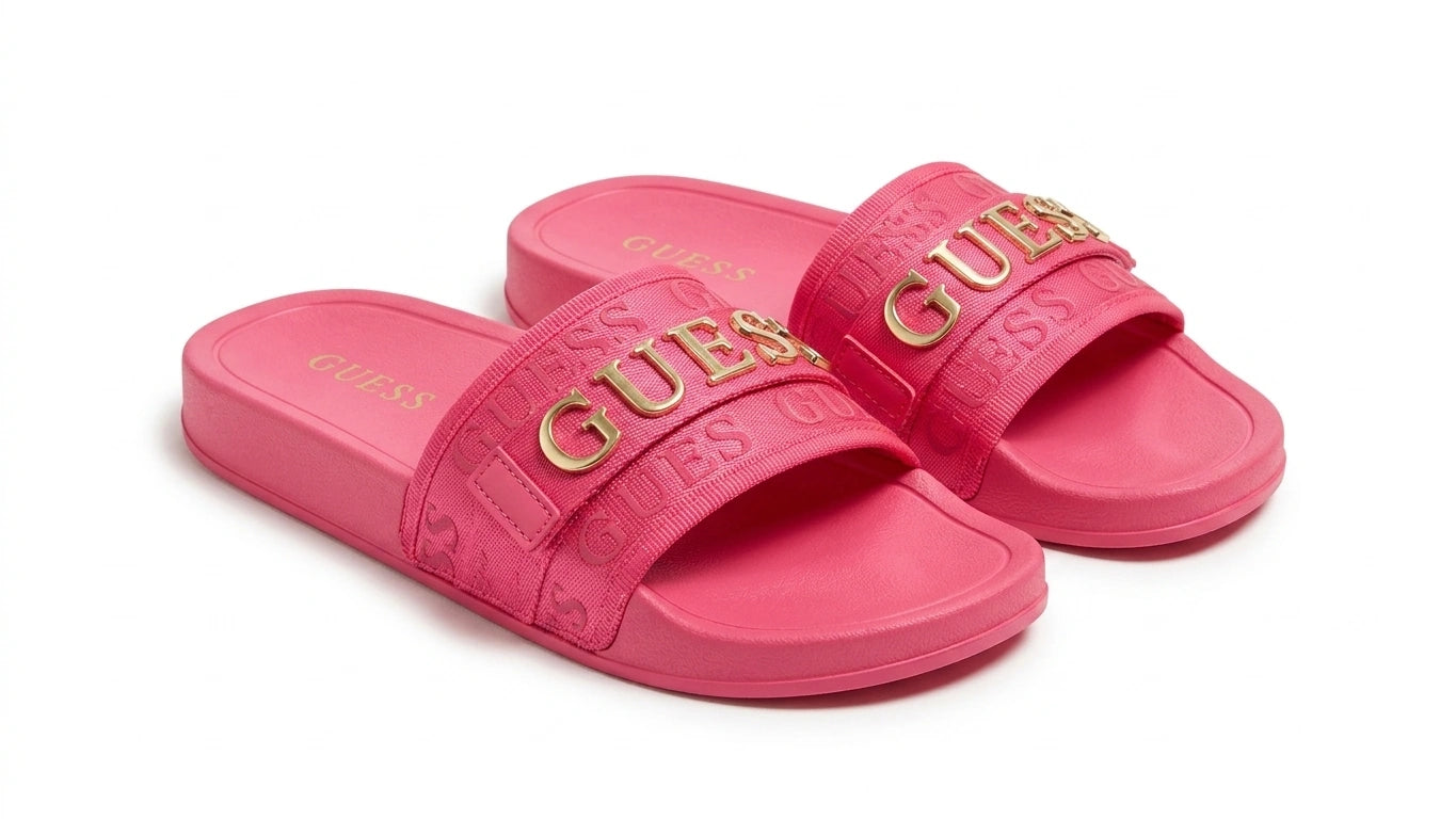 GUESS Women's Logo Detail Pool Slides - Fuchsia