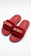 GUESS Women's Glamour Velvet Logo Slides - Red