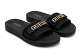 GUESS Women's Branded Monogram Platform Slides - Black Gold