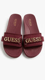 GUESS Women's Adjustable Logo Pool Slides - Burgundy