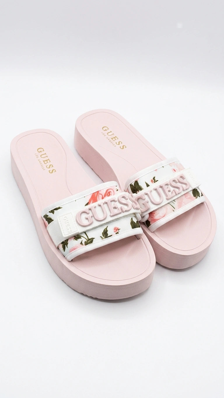 GUESS Women's Floral Logo Platform Slide Sandals - Pink