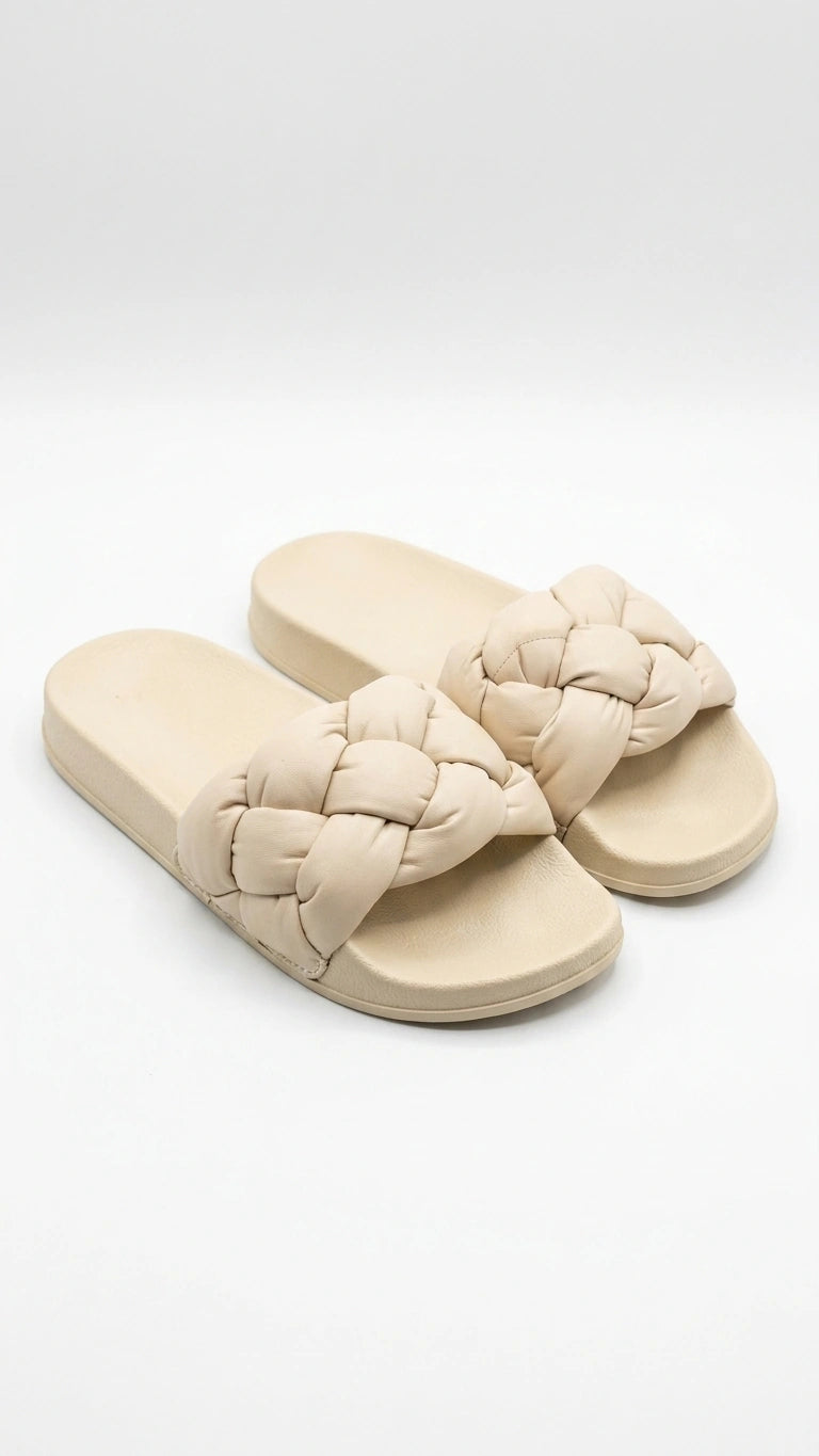 Unbranded Women's Braided Strap Comfort Slides - Nude Beige