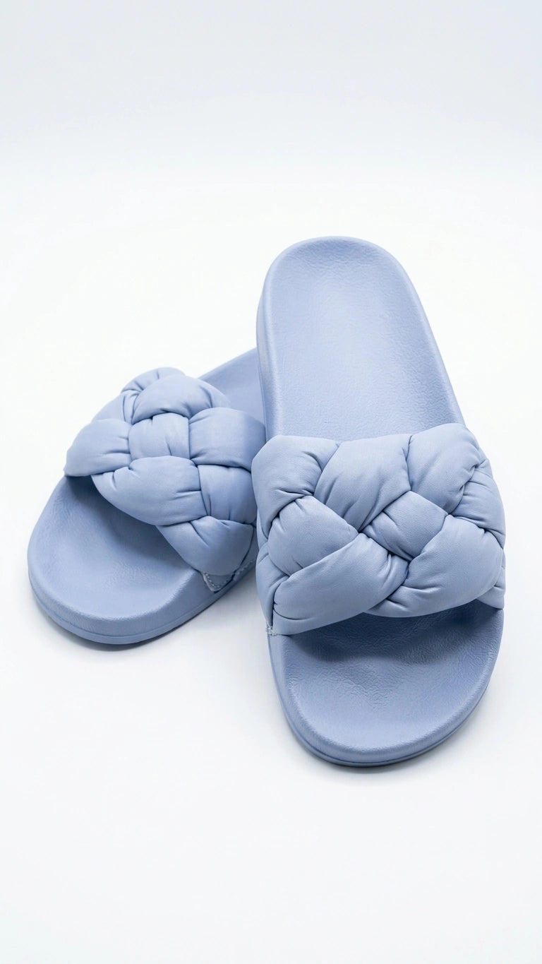 Generic Braided Puffy Strap Slides - Light Blue