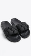 Generic Padded Braided Strap Slide Sandals - Black
