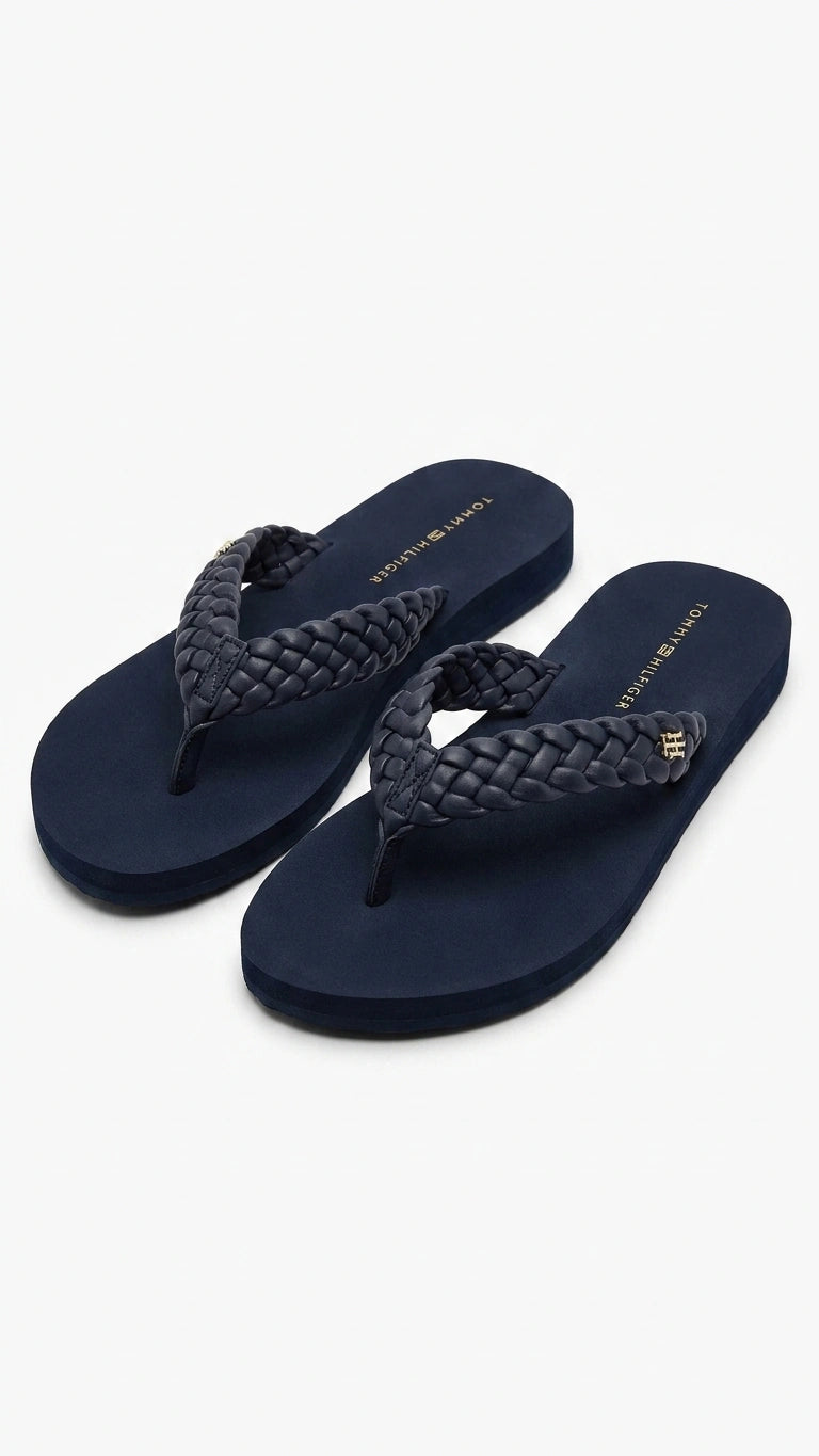 Tommy Hilfiger Women Braided Strap Flip Flops - Navy