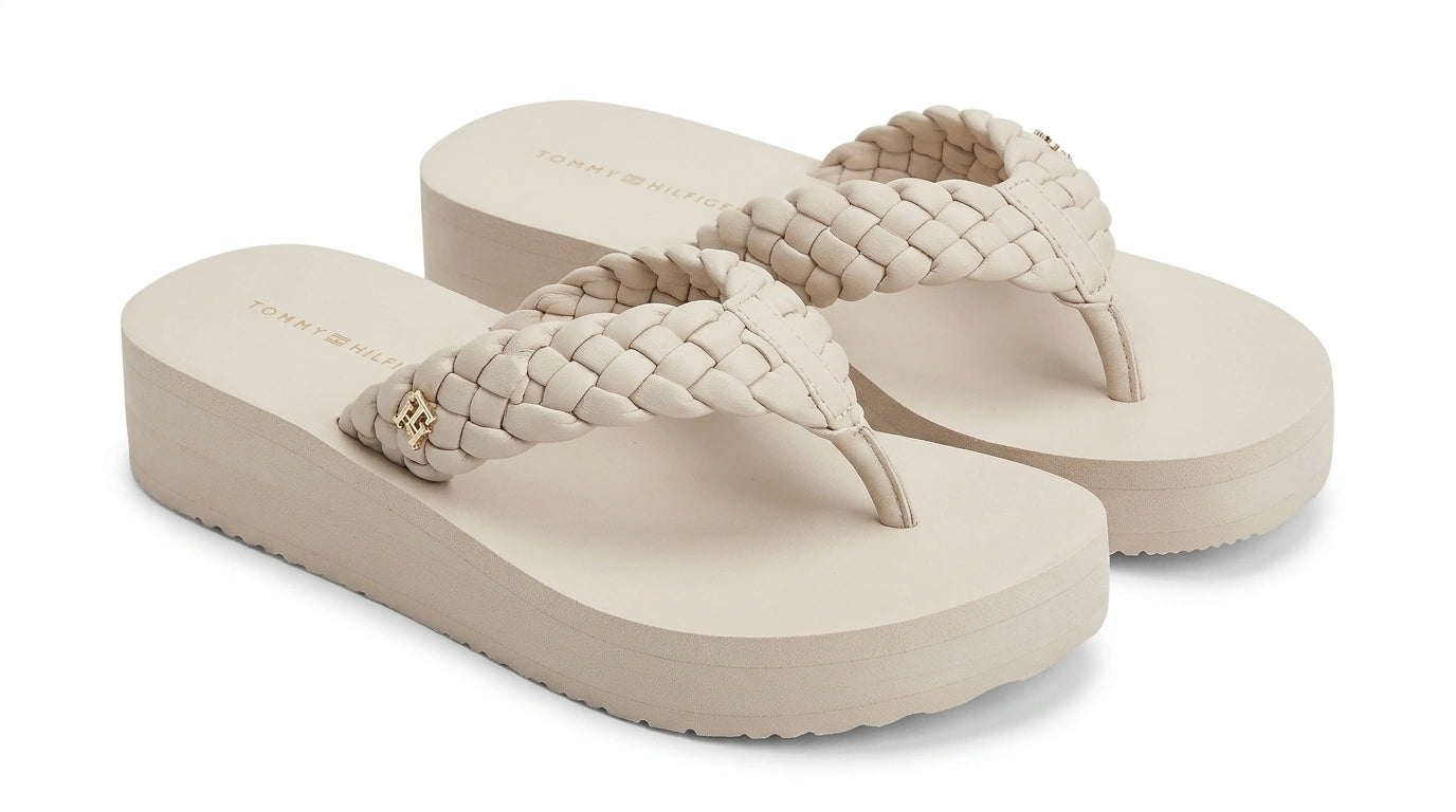 Tommy Hilfiger Women's Braided Platform Flip Flops - Ecru