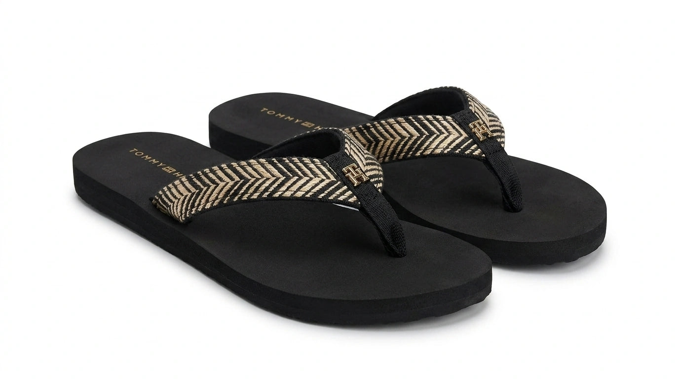 Tommy Hilfiger Women's Chevron Strap Flip Flops - Black