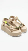 Tommy Hilfiger Women's Platform Rope Strap Sandals - Beige with Neon Yellow