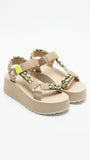 Tommy Hilfiger Women's Platform Rope Strap Sandals - Beige with Neon Yellow