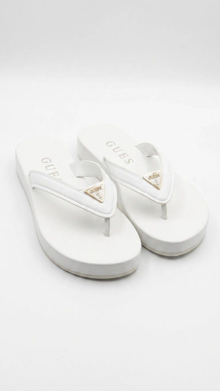 Guess Women's Logo Charm Platform Flip Flops - White