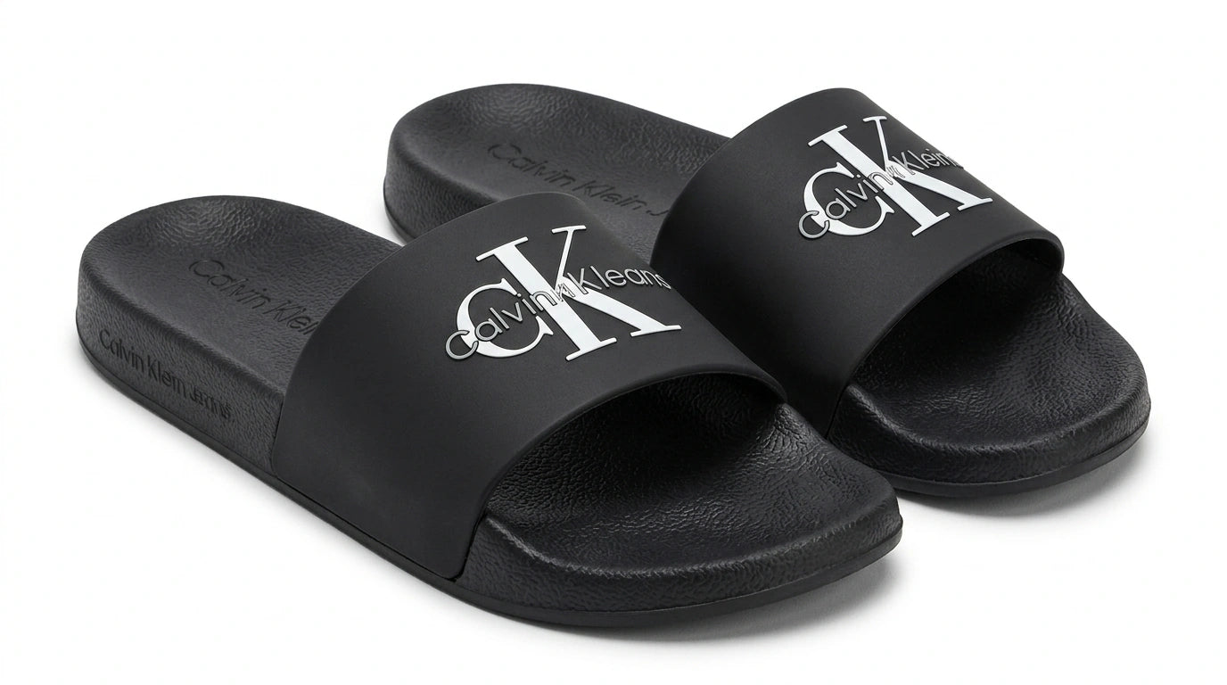 Calvin Klein Jeans CK Logo Pool Slides - Black