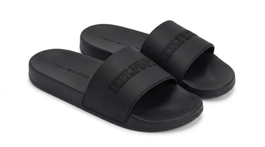 Tommy Hilfiger Men Logo Embossed Pool Slides - Black