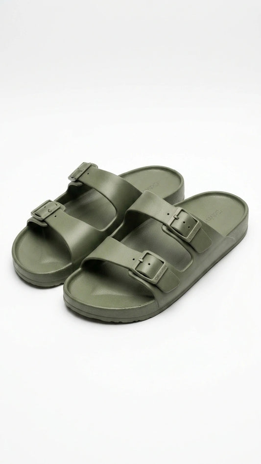 Calvin Klein Men's Two-Strap Buckle Slides - Olive Green