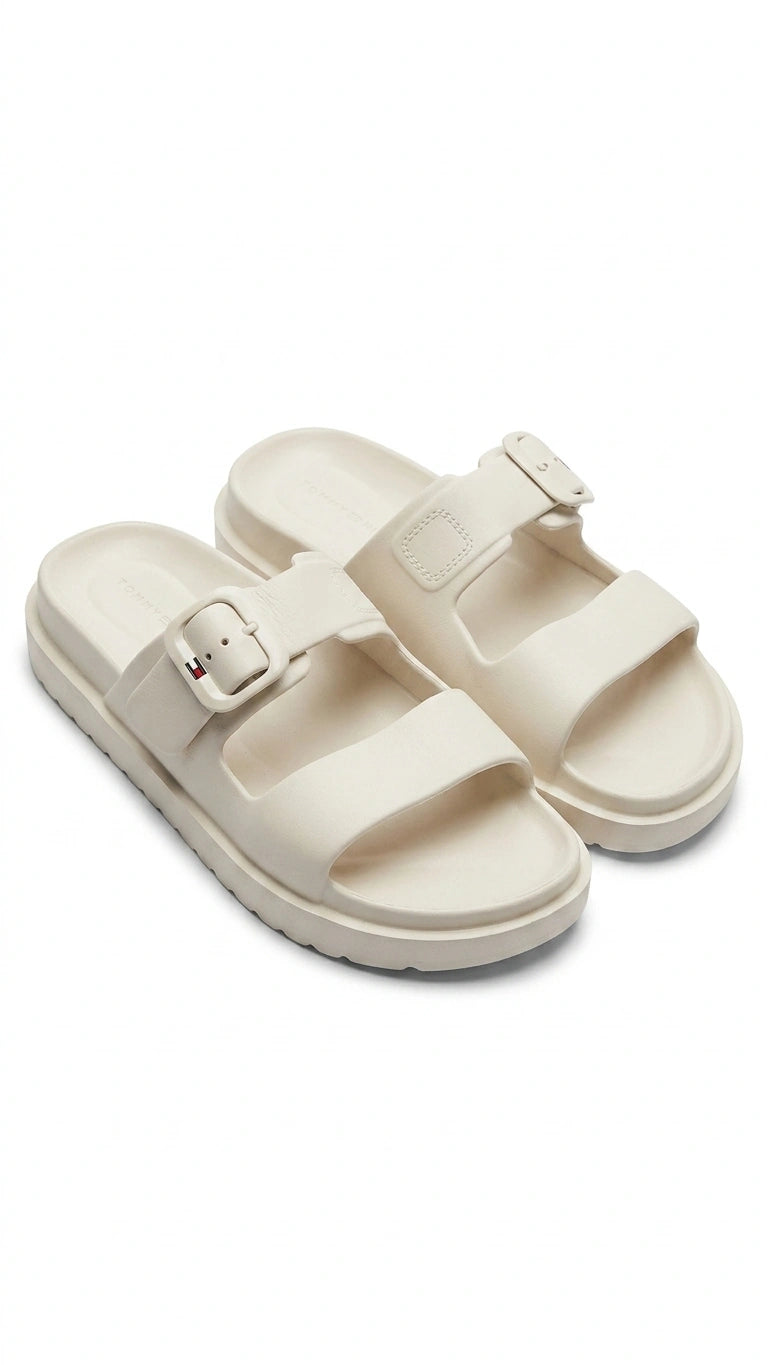 Tommy Hilfiger Women's Double Strap Buckle Slides - Ecru