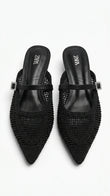 ZARA Woven Pointed Toe Mules - Black