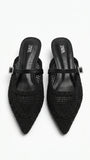 ZARA Woven Pointed Toe Mules - Black