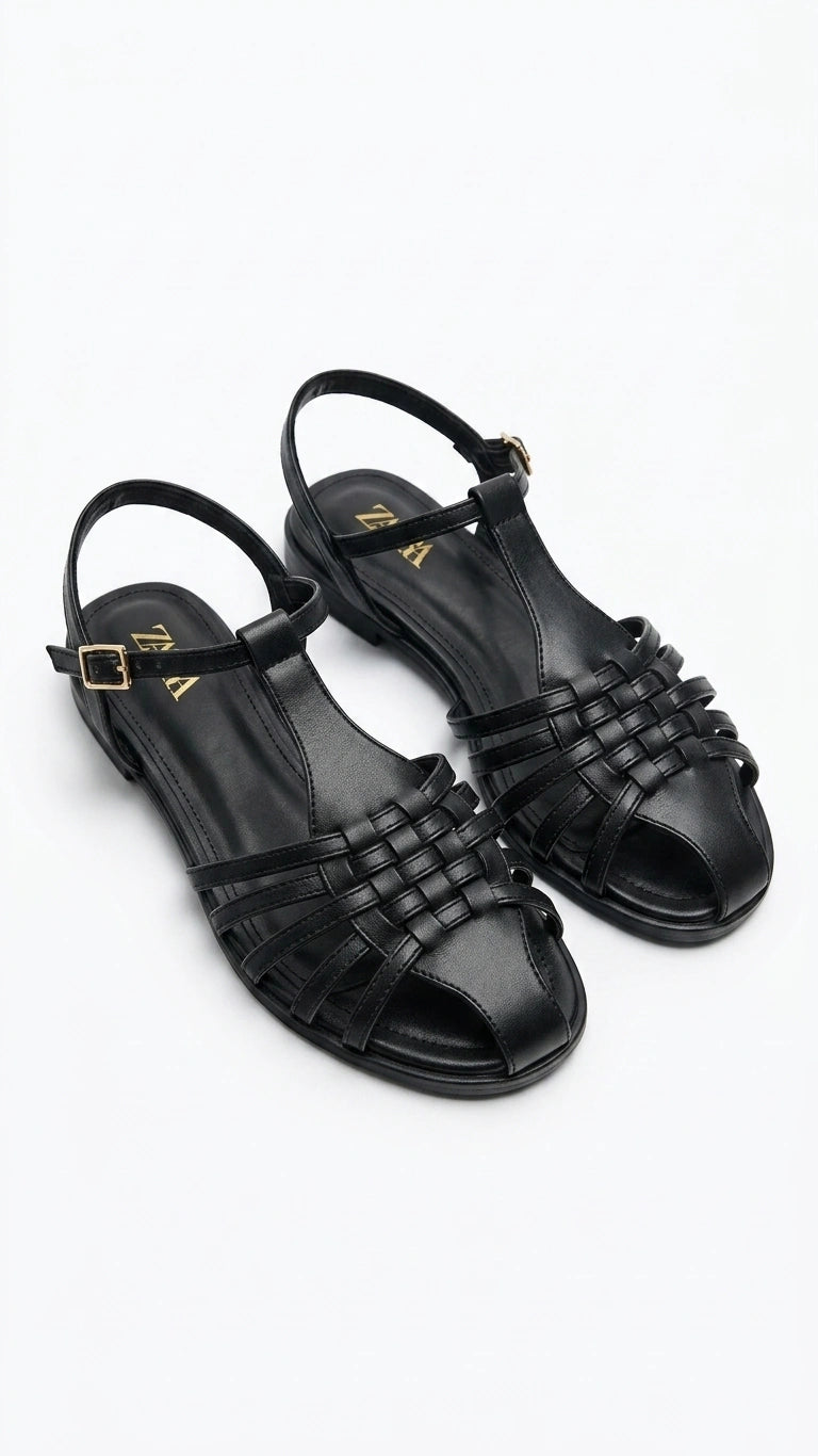ZARA Woven Fisherman Sandals - Black