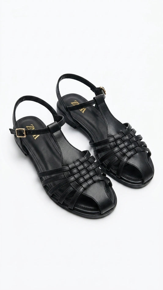 ZARA Woven Fisherman Sandals - Black