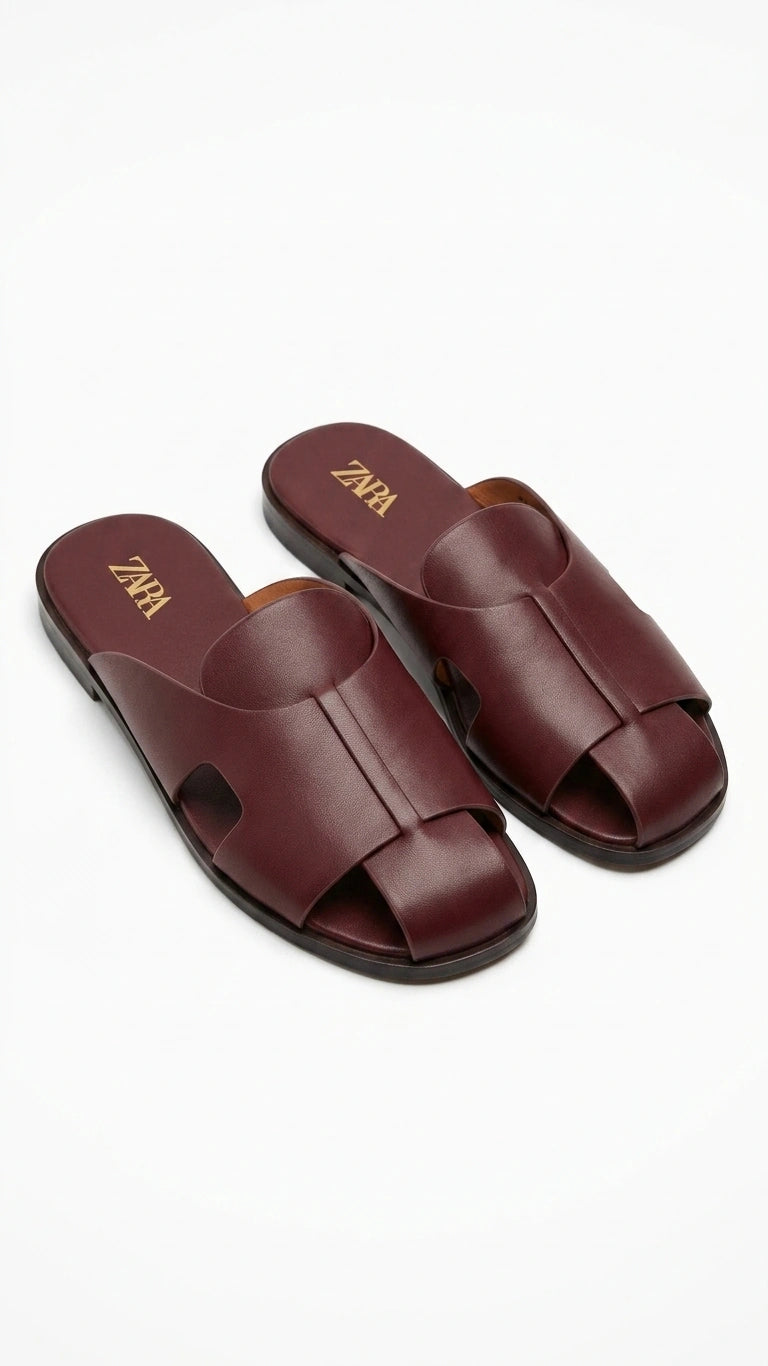 ZARA Women Criss-Cross Strap Slides - Burgundy