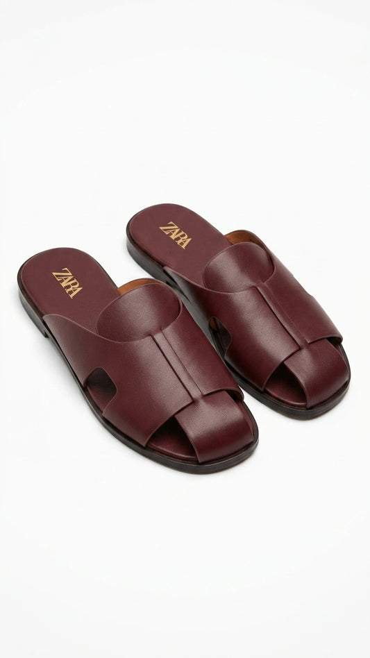ZARA Women Criss-Cross Strap Slides - Burgundy