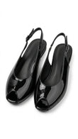 ZARA Women's Patent Peep Toe Slingback Flats - Black