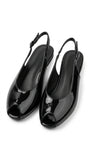 ZARA Women's Patent Peep Toe Slingback Flats - Black