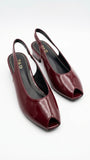 ZARA Women's Patent Slingback Peep Toe Block Heels - Burgundy