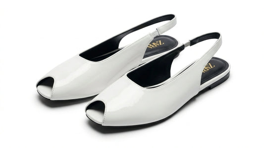 ZARA Women's Peep Toe Slingback Flats - White