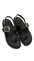 ZARA Women's Buckle Detail Thong Ankle Strap Sandals - Black