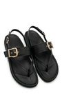 ZARA Women's Buckle Detail Thong Ankle Strap Sandals - Black