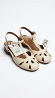 ZARA Women Cut-Out T-Bar Flat Sandals - Cream