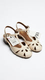 ZARA Women Cut-Out T-Bar Flat Sandals - Cream