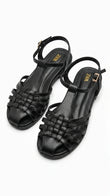 ZARA Women's Woven T-Strap Flat Sandals - Black
