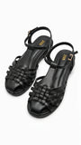 ZARA Women's Woven T-Strap Flat Sandals - Black