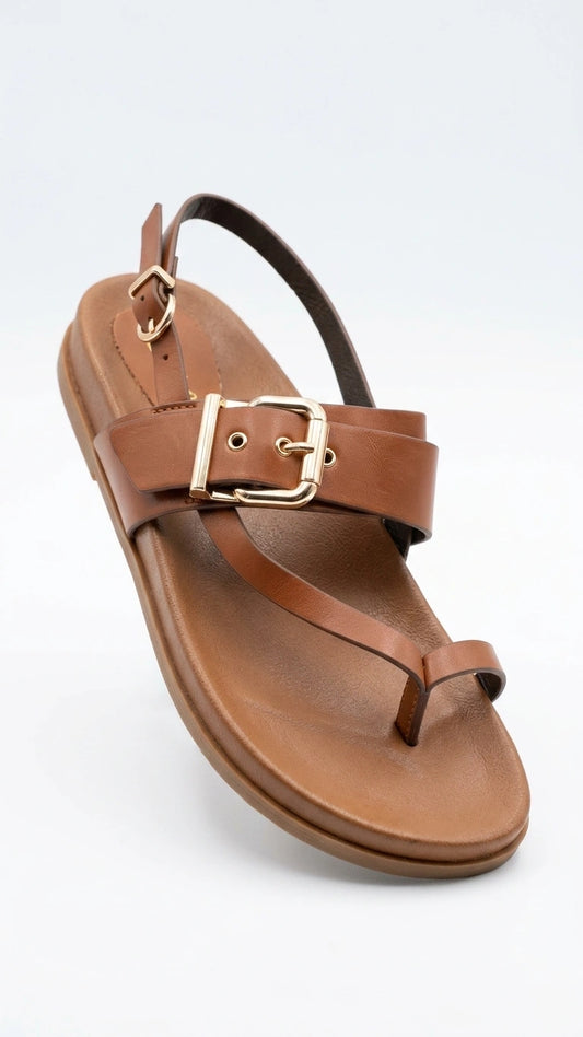 ZARA Women's Adjustable Buckle Flatform Sandals - Brown