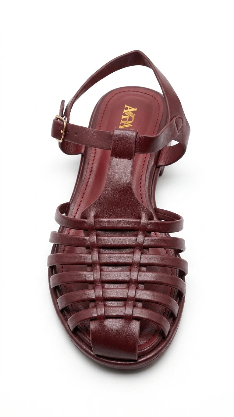 ZARA Women's Woven Fisherman Sandals - Burgundy