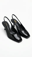 ZARA Women's Patent Finish Square Toe Slingback Kitten Heels - Black